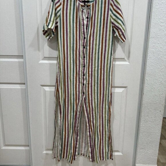 Women’s DVF X ONIA Button Up Linen Blend Dress Slits Size Small Multicolor RARE - Picture 6 of 9